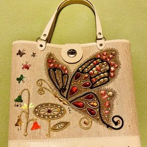 Vintage 1960’s Jeweled Sequin Handbag Butterfly Purse  Hand Bag Made from Kit